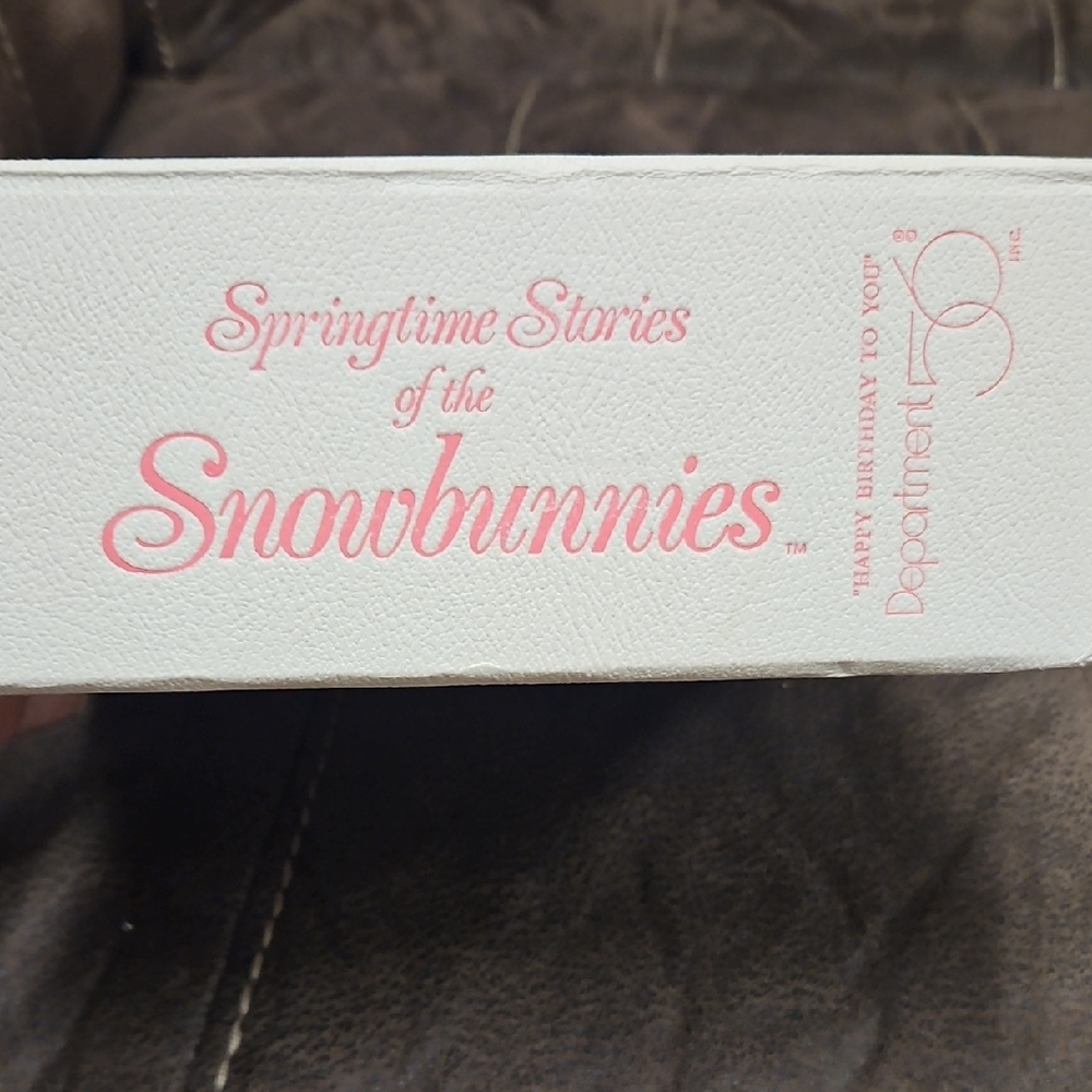 Department 56 White Box with Pink 'Springtime Stories of the Snowbunnies' Script